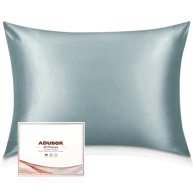 Adubor 100% Silk Pillowcase - Mulberry Silk Pillow Cases, 23 Momme 6A Grade Fibers, Silk Pillow Case for Hair and Skin Health, with Hidden Zipper (Standard 20''Ã—26'', Lake Blue, 1PC) - Image 1